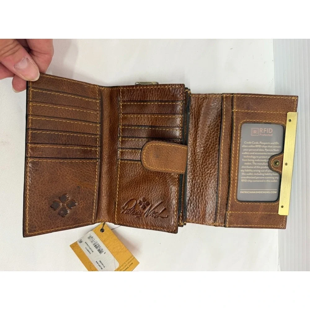 PATRICIA NASH CAMETTI Leather Trifold Wallet Clutch WILDFLOWER FLORAL NWT